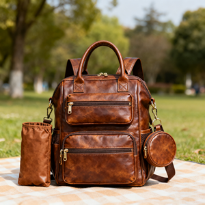 Nhà Sản Xuất Tùy Chỉnh Nâu Vegan Da Đa Chức Năng Thêm Lớn Sang Trọng Tã Túi Ba Lô Cho Cặp Song Sinh Với Núm Vú Trường Hợp - Product Image 5