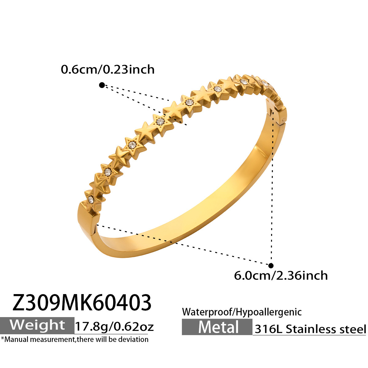 Bracciale da donna in acciaio inossidabile 316 con zirconi