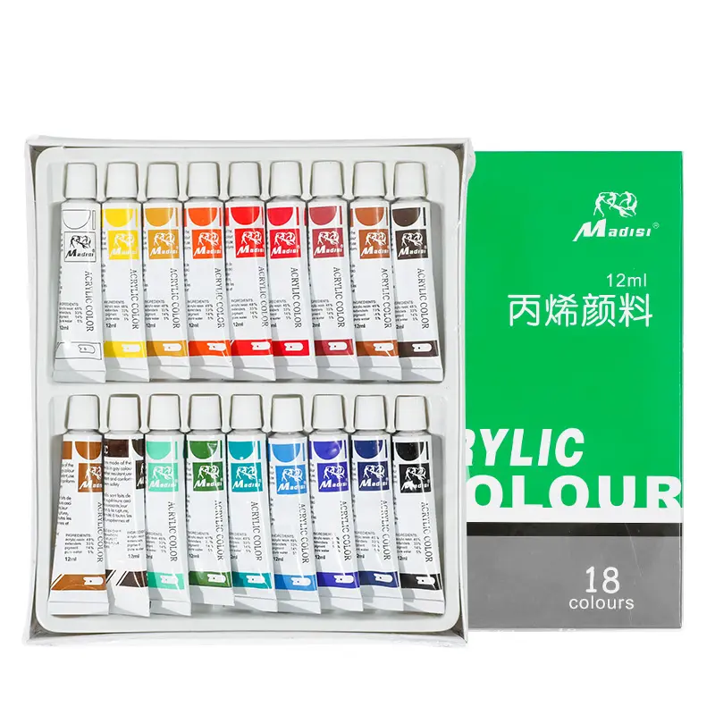 Premium Qualität 18.12.24 Farben Kunst Malerei Set Künstler Wasserdichte 12ml Acrylfarbe für Leinwand
