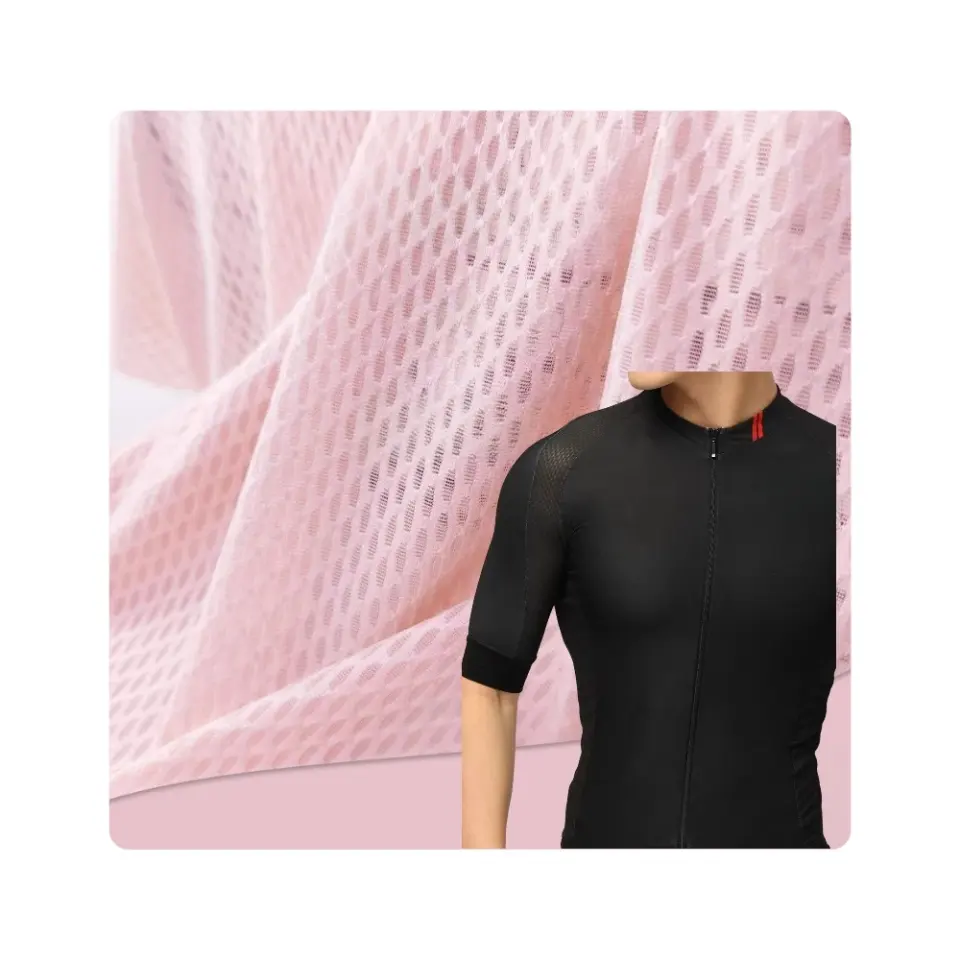 Breathable knitted polyester spandex mesh elastic cycling clothing fabric