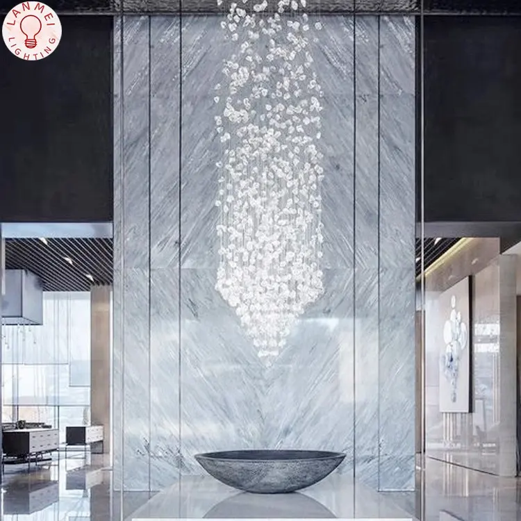 Lámpara colgante de araña moderna de hotel escalera villa de lujo cristal decoración interior piedra larga personalizada