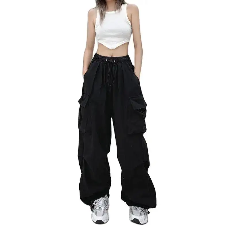 Pantalones Cargo promocionales de verano para mujer, a la moda ropa de calle holgada, pantalones de gimnasio con elástico de talla XL, pista de paracaídas Cargo