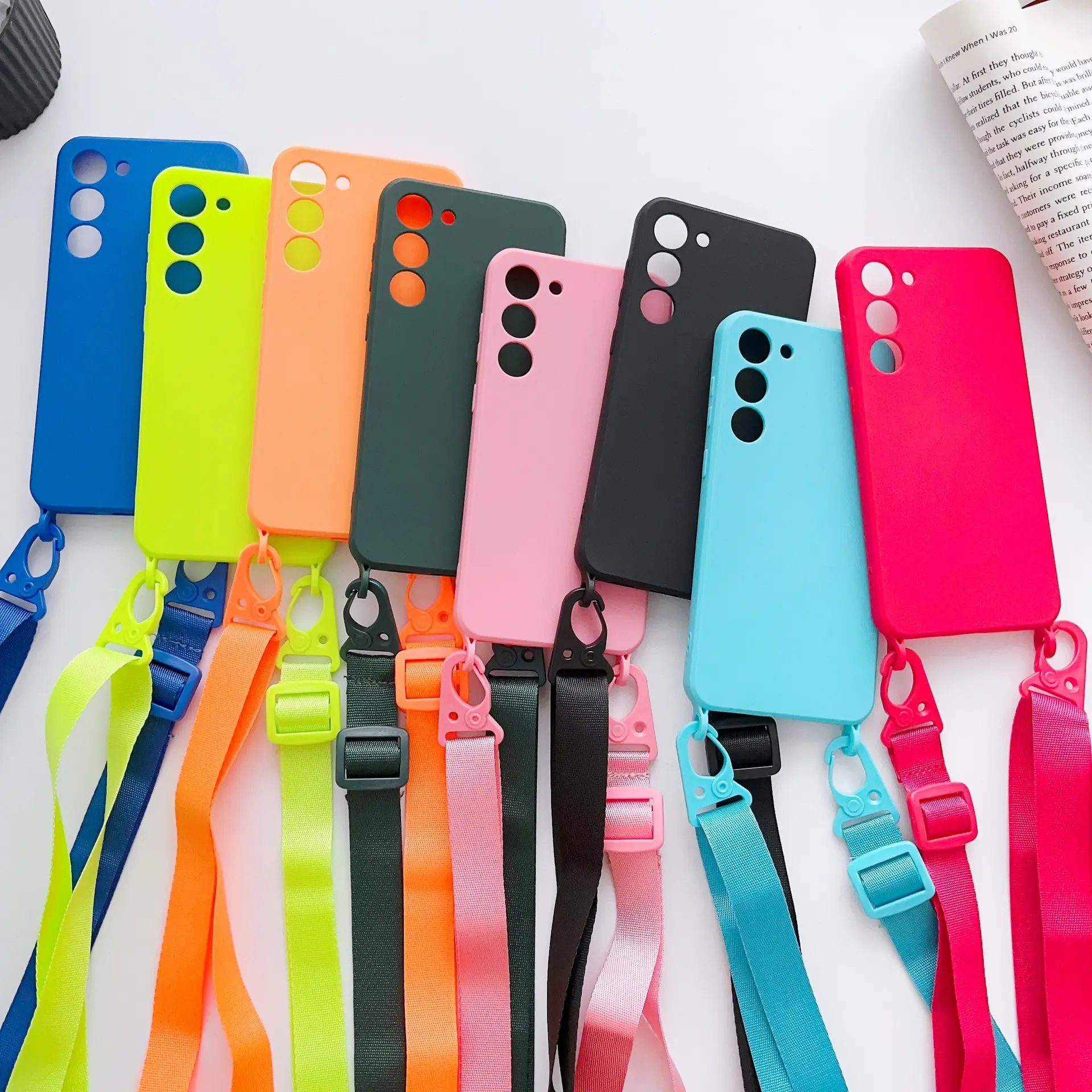 Candy Color TPU Lanyard Colar Strap Crossbody Phone Case Para Samsung Galaxy S23 S22 S21 Ultra A52 A72