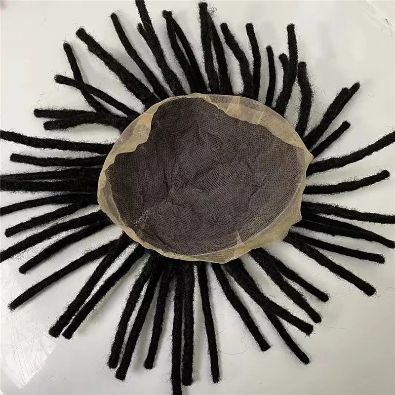 Repuesto de cabello afro rizado para hombre, pieza de encaje completa de 10 pulgadas, color negro