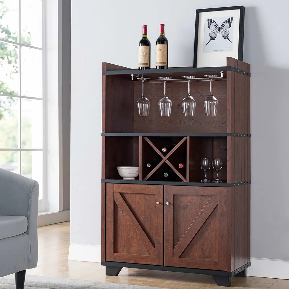 Muebles de américa marrón rústico granja madera bar Buffet gabinete de vino
