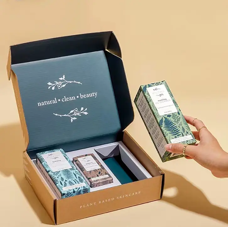 Individuelle Papierverpackung Versandtaschen Kosmetik Hautpflege-Kit Schachteln bedruckte Versandverpackungsbox aus Wellpappe mit Einsatz