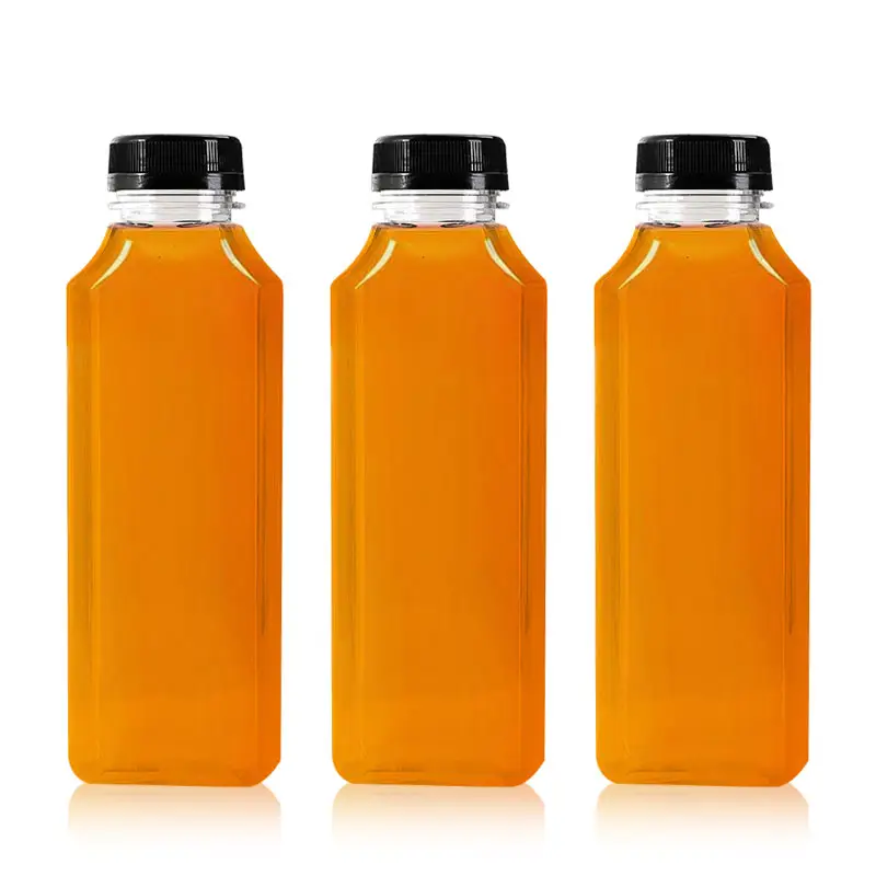 Clear Empty Food Grade PET Plastic Water Drinking Bottles 350ml Square Juice Beverage Smoothie Bottles with Top