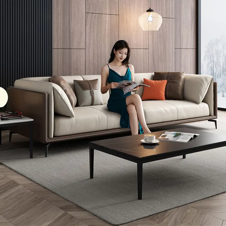 Sofás seccionais de couro italiano de luxo, sofá moderno de couro da nappa para sala de estar