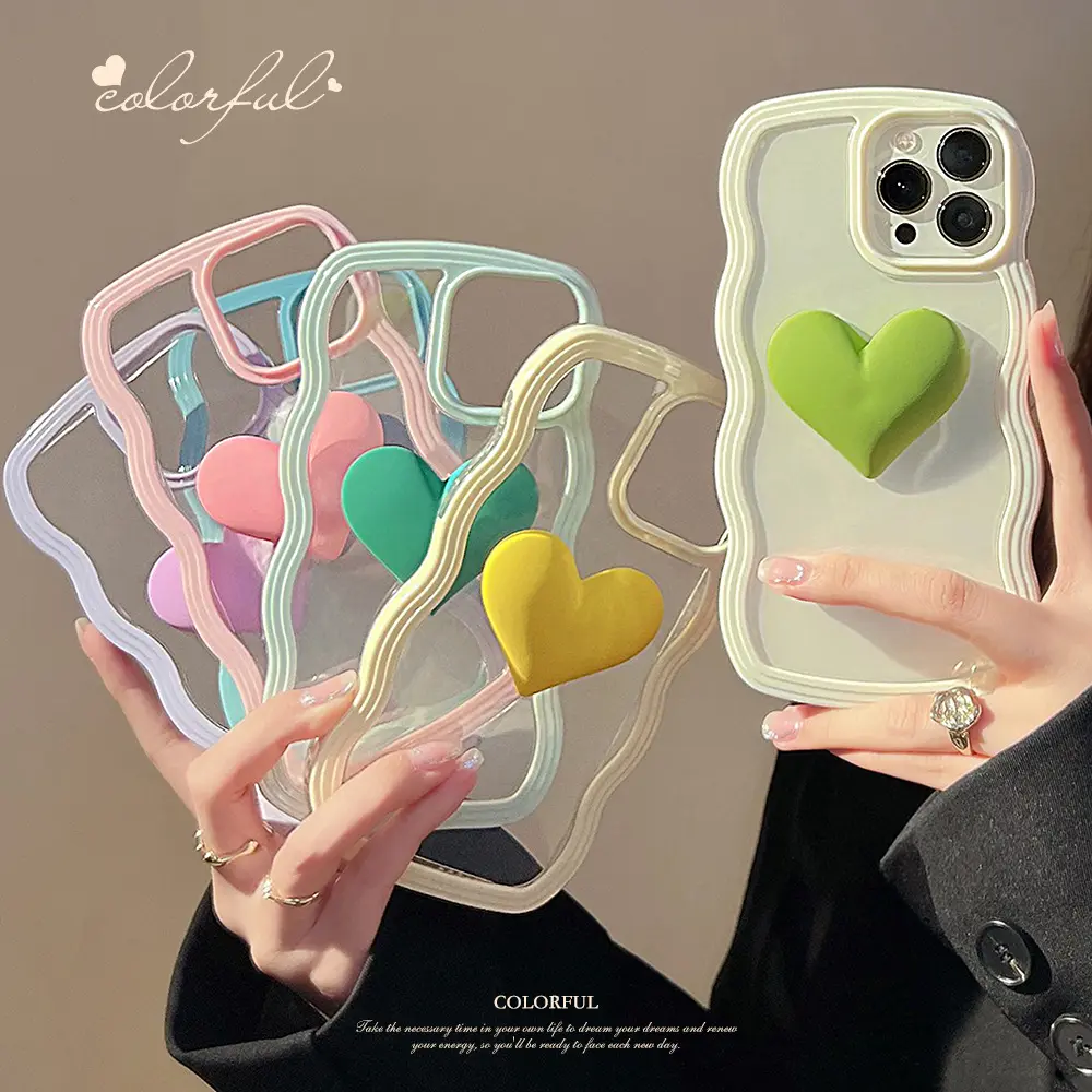 מסגרת צבעונית tpu + pc אהבה גלי במקרה צורת לב גל עבור iphone 14 pro 12 11 xr x xs