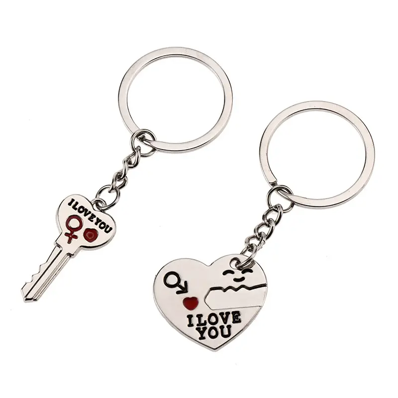 Porte-clés amoureux de lettre en forme de coeur I LOVE YOU Couple porte-clés avec serrure en forme de coeur