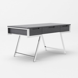 HMS 63 Gray Silver Wooden Writing Desk with <strong>Three</strong> Drawers Portable Foldable <strong>Computer</strong> <strong>Table</strong> with Shelf <strong>for</strong> Office Use in Hotels - Product Image 3