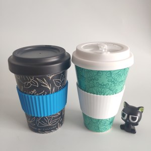 生分解性環境にやさしいコーンベースの竹再利用可能350ml12oz純粋なPLAティーコーヒーマグトラベルマグコーヒーカップテイクアウェイカップ