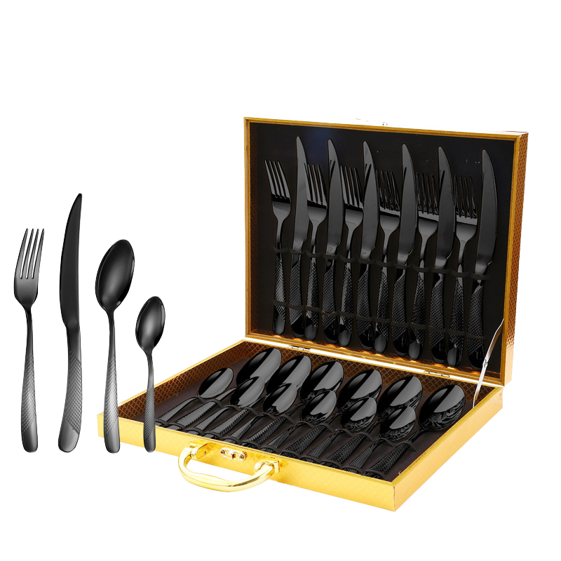 Coffret en bois noir, ensemble de 24 pièces