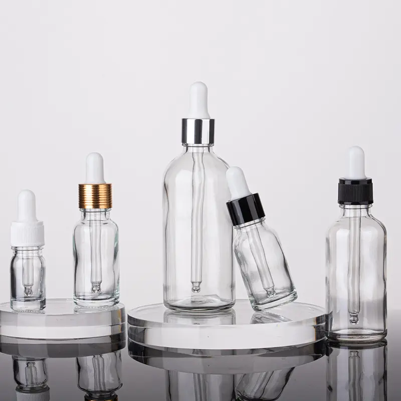 2023 flacone di vetro contagocce trasparente personalizzato da 20ml 50ml flacone di imballaggio liquido per l'essenza del prodotto per la cura della pelle