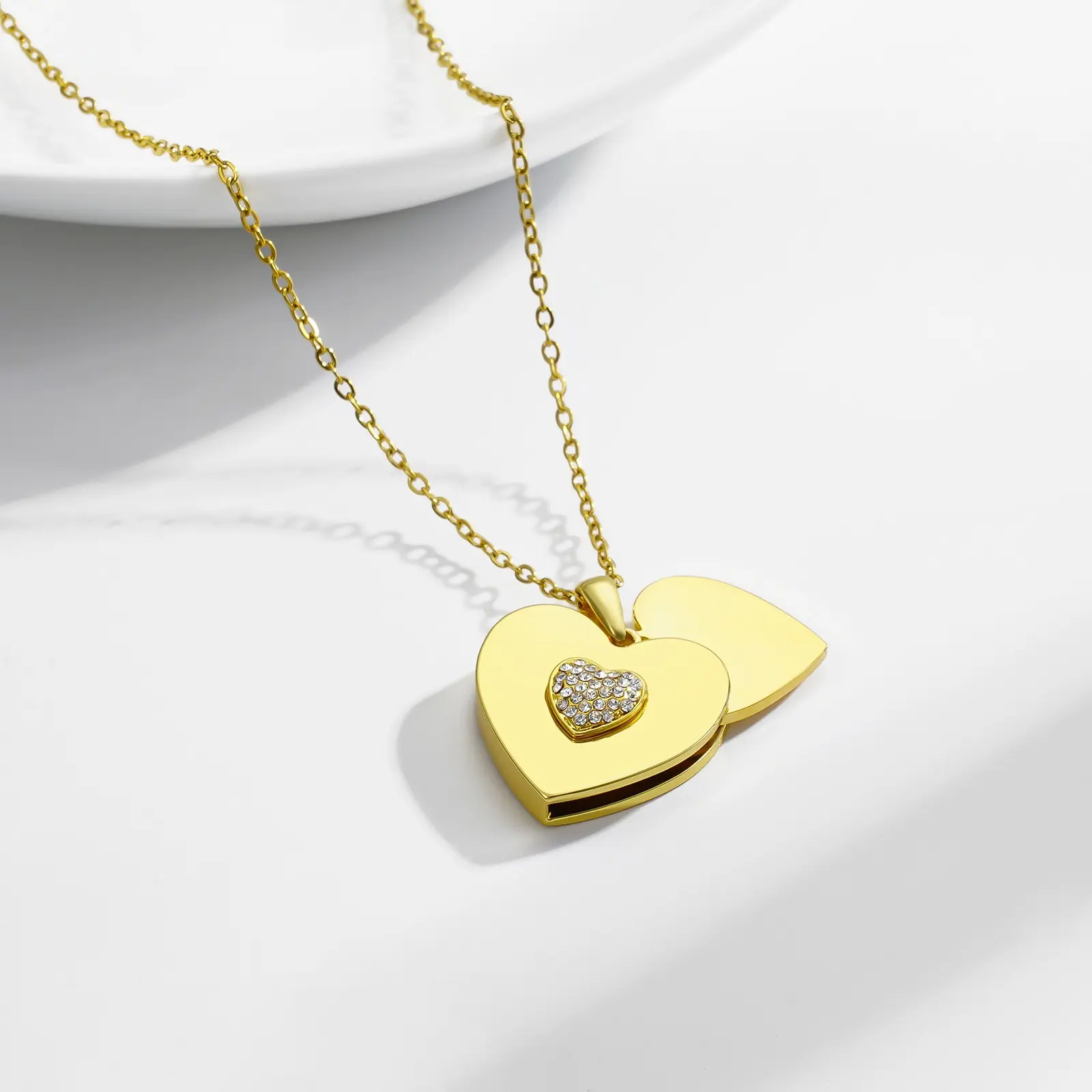 2023 nuevo corazón sobre colgante collar personalizar Logo abierto foto medallón corazón cristal collares mujeres