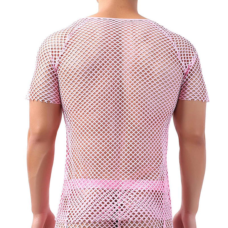 Pink mens fishnet mesh t shirt