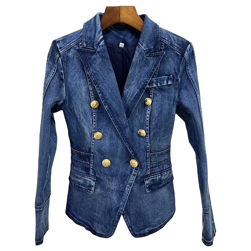 Fashion Musim Gugur Terbaru Jaket Denim Wanita Antik Jaket Denim Dicuci Jaket Denim Lengan Terpisah Mantel Denim Biru Jaket Jeans Wanita