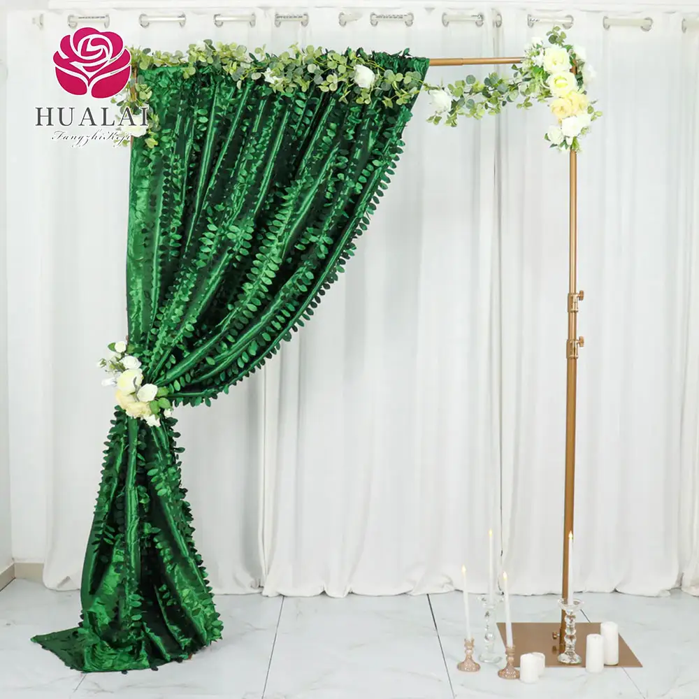 Hijau 3d daun gantung kelopak taffeta kain gorden gorden panel backdrop untuk fotografi pesta pernikahan acara dekorasi