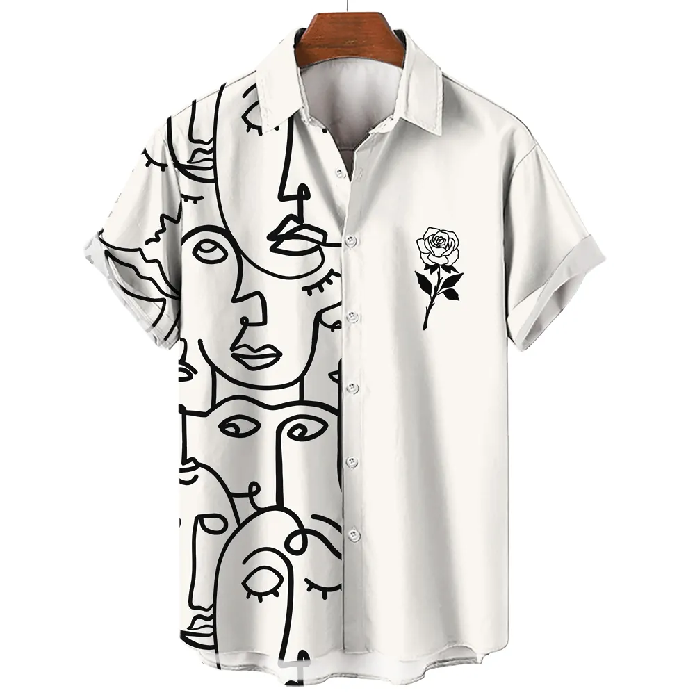 2024 camisa de solapa sencilla para hombre, camisas hawaianas informales abstractas 3D, camisa de moda para hombre, botón de estilo callejero, ropa corta para hombre