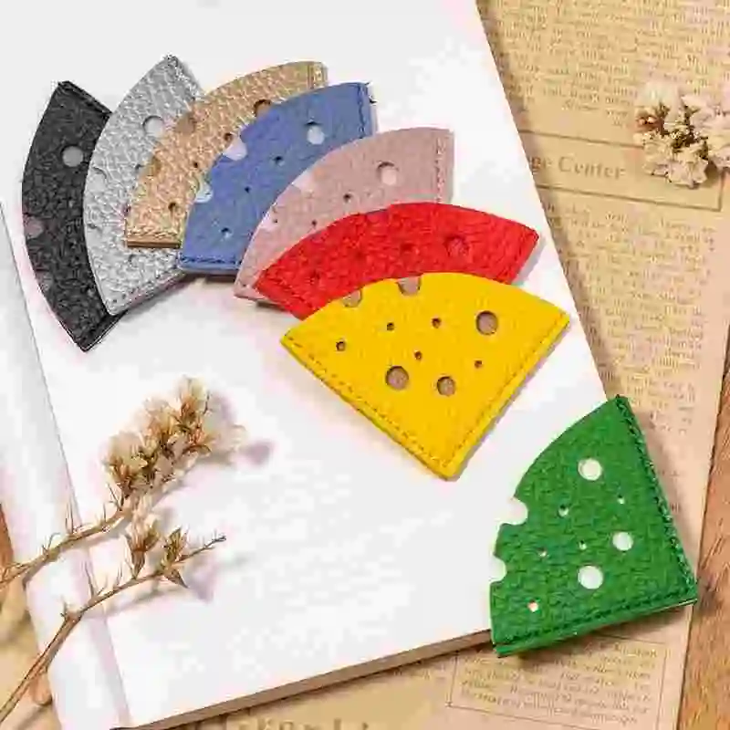 Cute cheese style bookmark creative book corner protective cover simple student PU leather bookmark portable book page holder