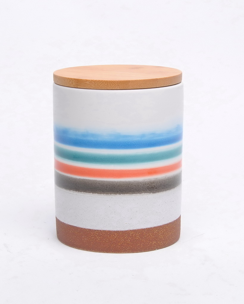 Custom wholesale hand painted bamboo lid empty ceramic candle jar for luxury home decoration