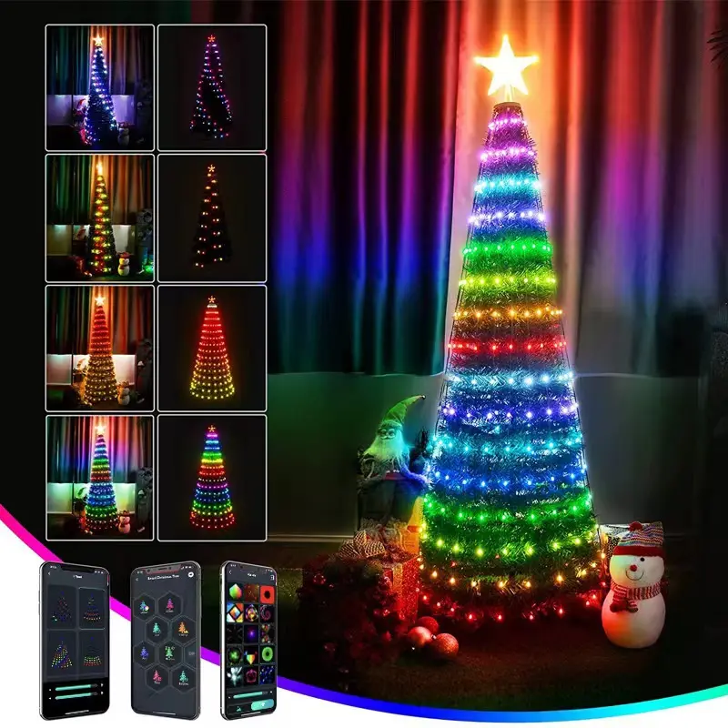 Luzes de corda de couro mágico com faixa inteligente RGB, aplicativo para decoração de árvore de Natal, ponto de controle para férias ao ar livre