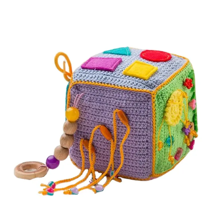 かぎ針編み活動キューブゲームおもちゃ赤ちゃんモンテッソーリ感覚ぬいぐるみ赤ちゃん教育キューブおもちゃかぎ針編みパターン