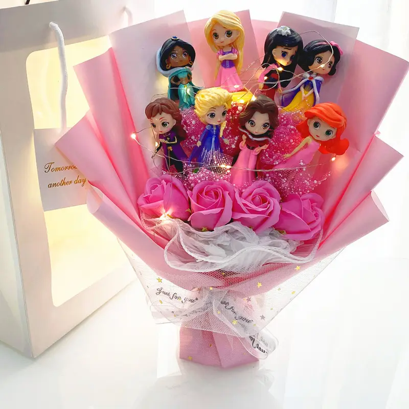 Anime carino sirena principessa Elsa bambola congelata Bouquet di fiori regalo di compleanno per bambini di San Valentino per ragazze