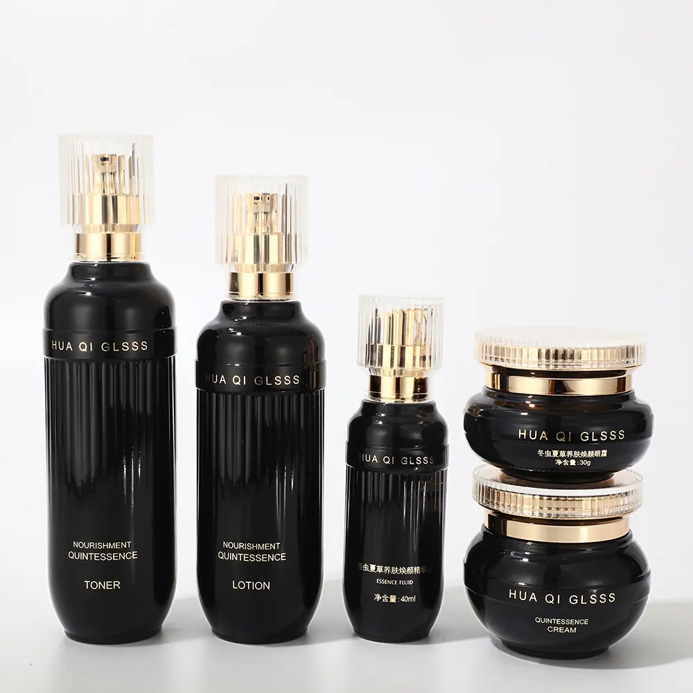 Envase de embalaje cosmético de nuevo diseño botella de cuidado de la piel embalaje botellas de vidrio cosméticas de lujo