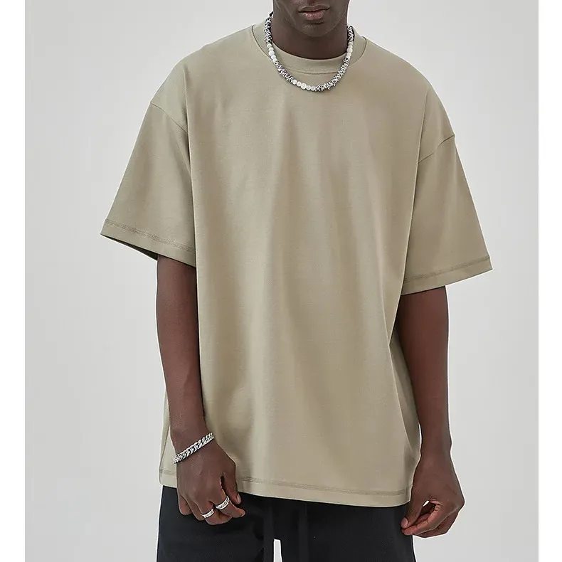 385gsm heavyweight round neck blank plain t shirts unisex 100% cotton high street fashion custom logo men's t-shirts