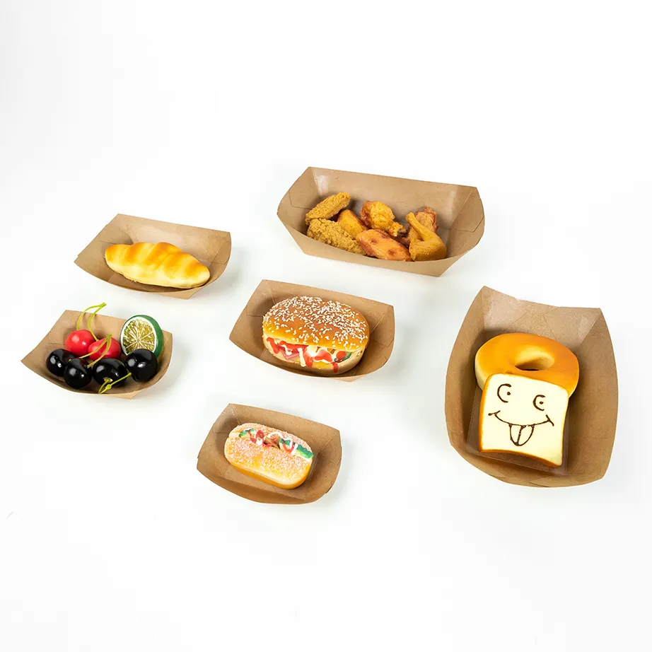 Wholesale Custom Cardboard Boat Box Disposable Hot Dog Chips Kraft Paper Food Tray