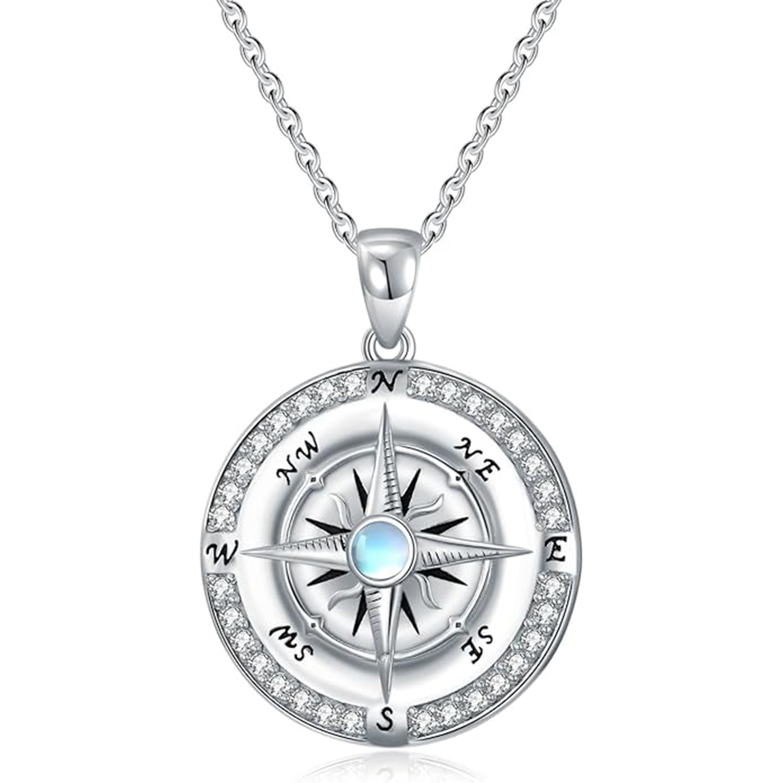 Collier boussole en argent sterling 925