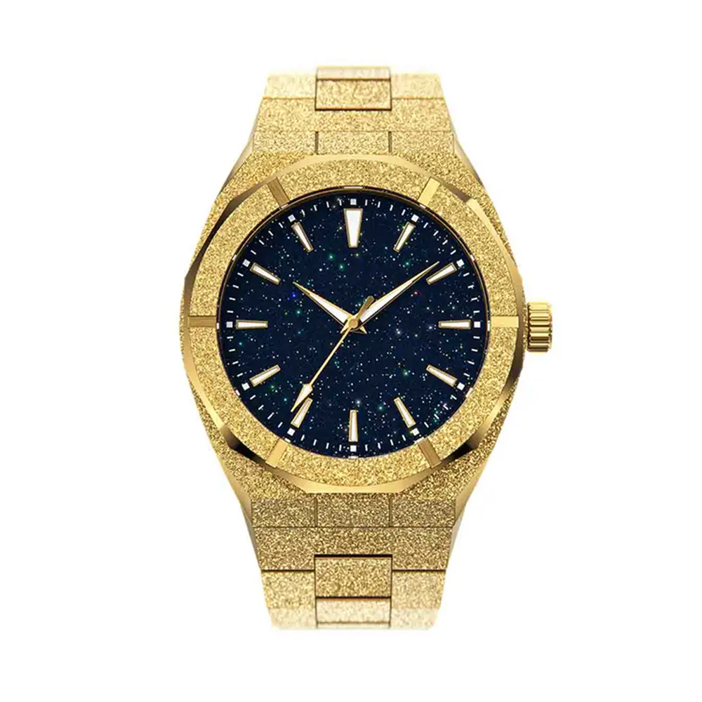 custom logo Rose Gold 5ATM waterproof PR style star dust dial frosted men quartz watch