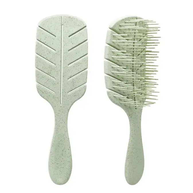 Nuova spazzola per capelli districante ecologica con etichetta a forma di foglia di paglia di grano ventilata