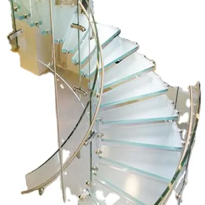 Design personalizzato all'interno della casa scale galleggianti a forma rotonda in vetro metallico usato scala a chiocciola curva in vetro temperato laminato