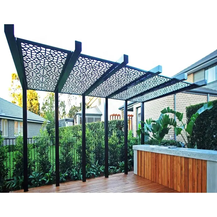 Kustom logam dekoratif luar ruangan Gazebo tahan air taman Pergola abu-abu taman Shed