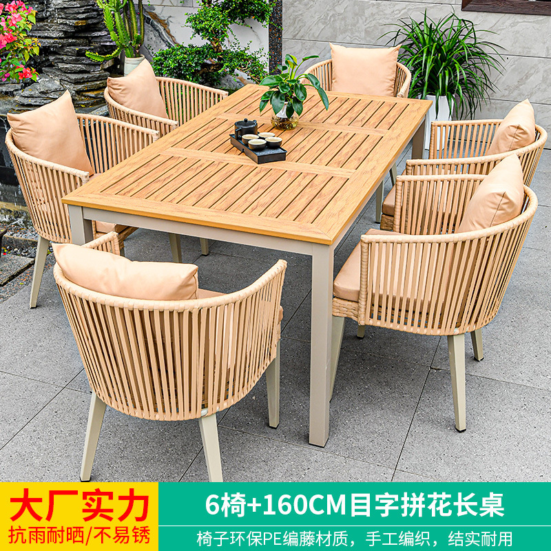 6 sillas + mesa larga de celosía de 160 cm