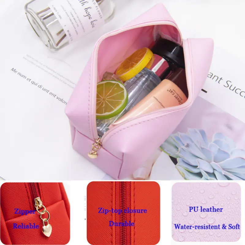 Waterproof PU Leather Lipstick Pouch Costom Logo Zipper Travel Makeup Toiletry Organizer Women Travel Cosmetic Bags