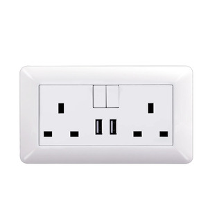 Plug Sockets <strong>UK</strong> Standard Power Socket with Switch 13A Twin Double White Wall <strong>Mounted</strong> Universal USB 2.1A CE PC Standard Grounding - Product Image 1