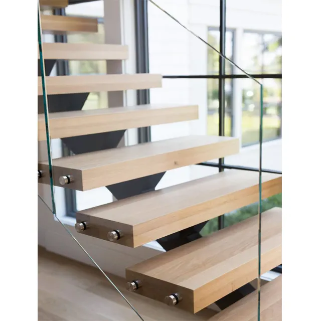 50-100mm thick floating wood Stair Treads oak wood stair treads Modern Luxury Indoor wooden Stairs