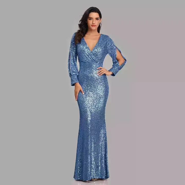 Robe de soirée élégante à manches longues pour femme, tenue de soirée de qualité supérieure, à paillettes, 2022