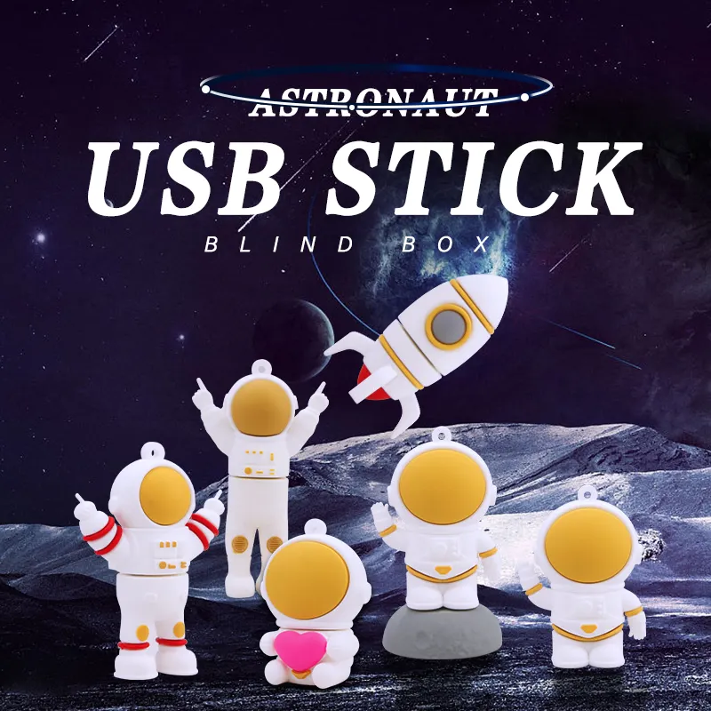 Penjualan laris flash drive usb kotak buta gadget keren Stik usb kartun astronot pen drive 64gb memorias usb