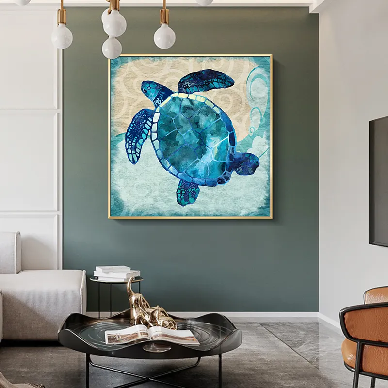 Astratto blu animale Poster tartaruga pesce pittura a olio stampe su tela Wall Art soggiorno immagine decorativa domestica Cuadros