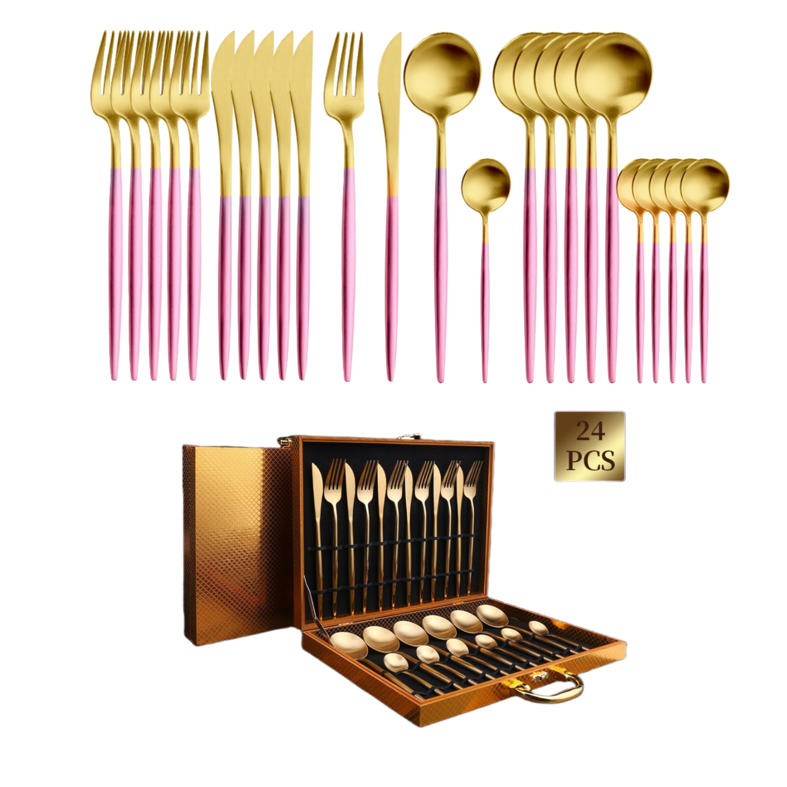 Oro mate + Rosa + caja de madera