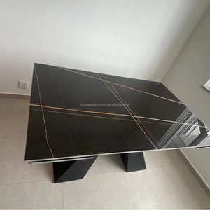 Ý tối giản hình chữ nhật bàn ăn ánh sáng thiêu kết đá nối dài hình chữ nhật sáng bóng ghế thiết lập cho căn hộ nhỏ - Product Image 4