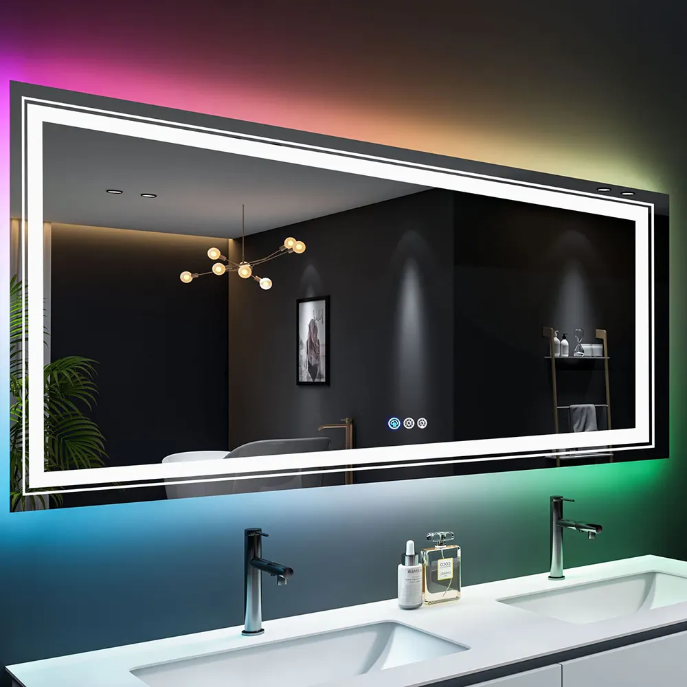 Espelho mágico de parede para banheiro, iluminação led inteligente, espelho touch screen
