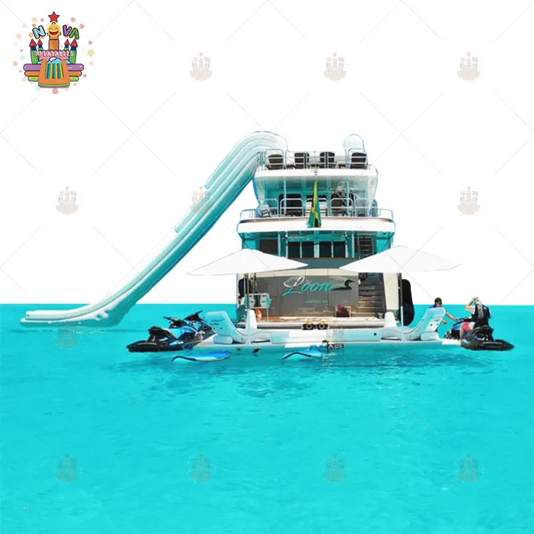 ボート用フローティングインフレータブルウォーターヨットスライド、ウォーターゲーム用インフレータブルドックボートスライド