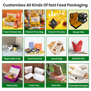 Özel baskılı tek kullanımlık geri dönüşümlü Take Away patates kızartması kağıt kutuları Fast Food Burger Hamburger ambalaj kutusu
