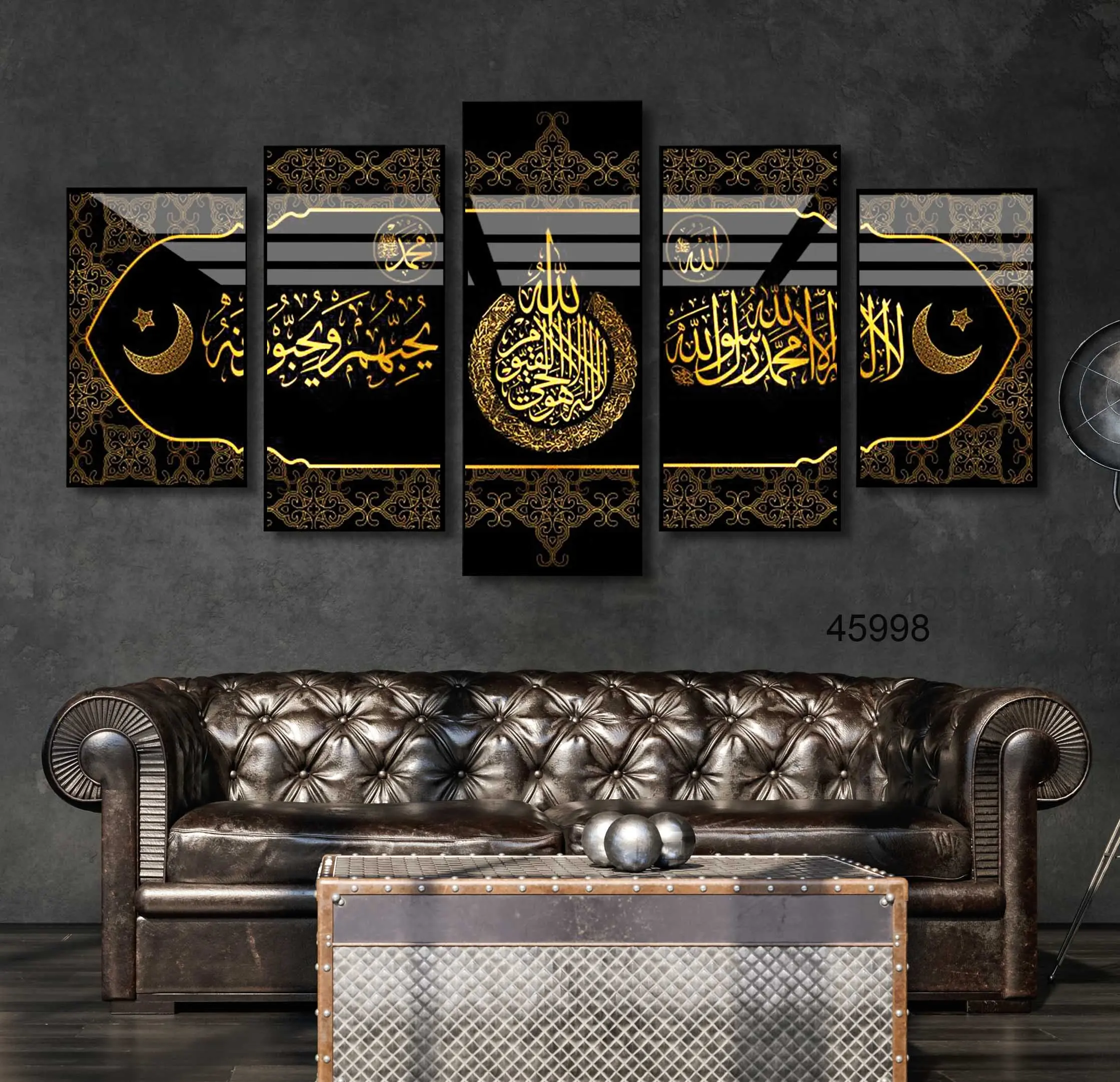 Cuadros islámicos de porcelana de cristal, arte de pared de caligrafía árabe, imágenes musulmanas, impresiones, de 5 piezas arte de pared, venta al por mayor