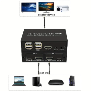 4K HDMI KVM Switch 2x1 4x1 con USB2.0 Hub HDMI USB KVM Switch 2PC 4PC Monitor de computadora Compartir para teclado Ratón Impresora